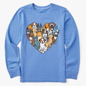 Life Is Good Kids’ Long Sleeve Crusher Tee Heart of Dogs Cornflower Blue XXL